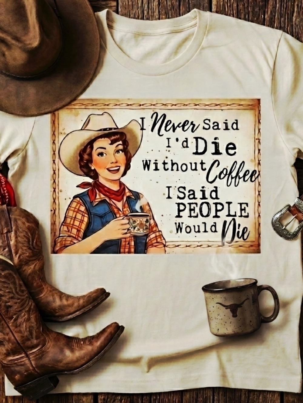 Funny Coffee Shirt • Retro Cowgirl Tee • Western Graphic Top